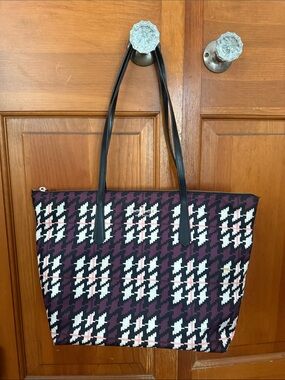 Kate Spade Kitt the little better Nylon Large zip-top Houndstooth Tote
